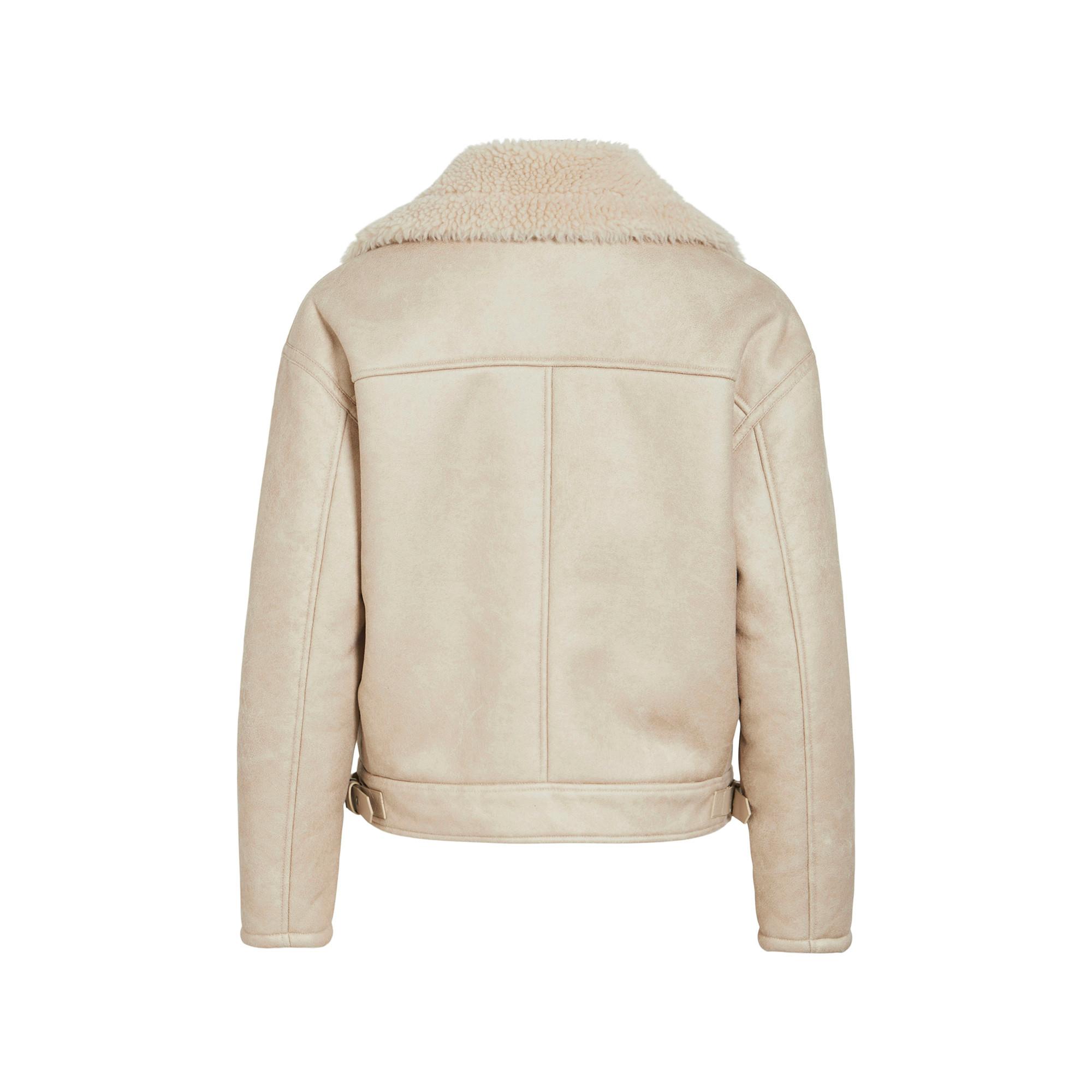 VILA Giacca Biker con Collo in Finta Pelliccia  