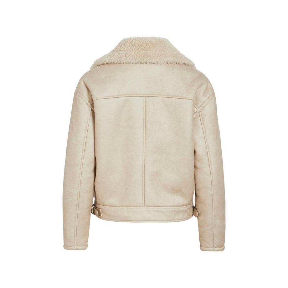 VILA Giacca Biker con Collo in Finta Pelliccia  