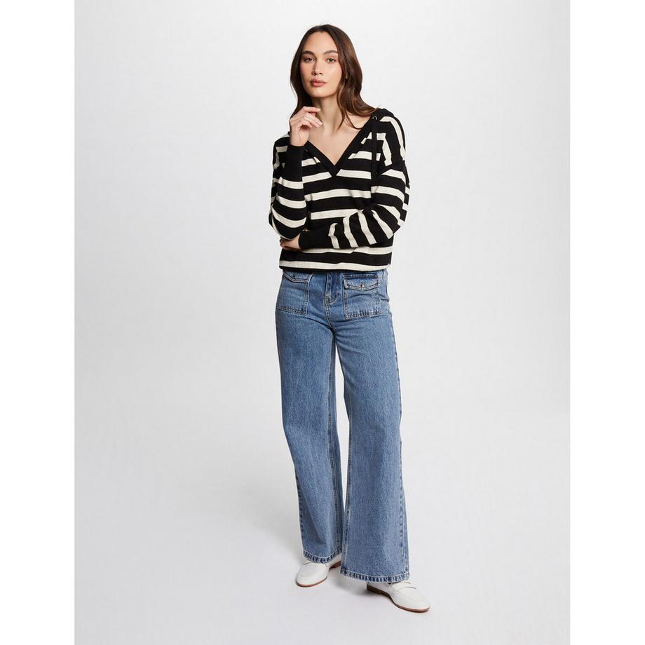 MORGAN Maglione Rigato con Cappuccio Scollo a V  