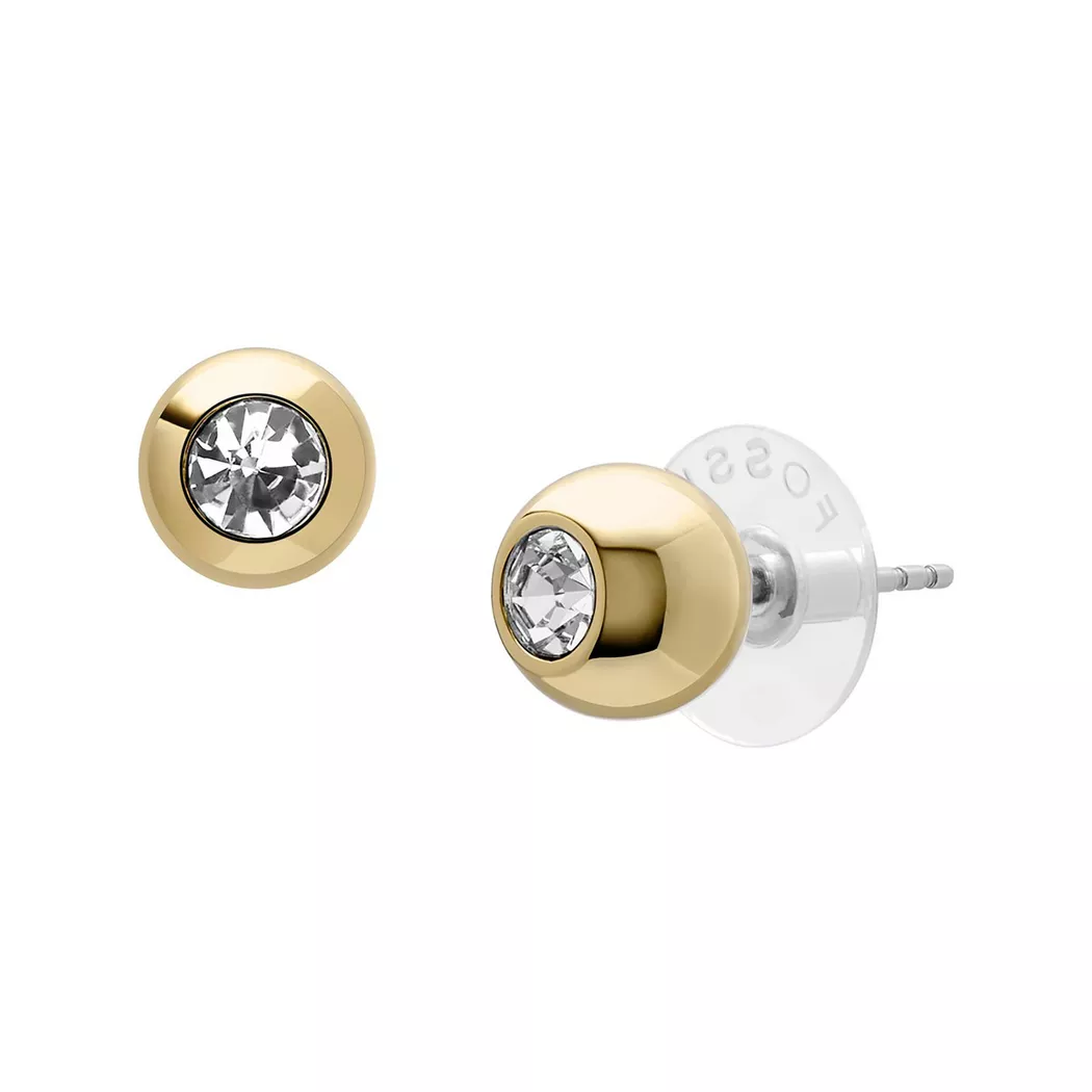 Paar Ohrstecker FOSSIL "Schmuck Geschenk Edelstahl JEWELRY", gold (gelbgoldfarben, edelstahlfarben, kristallweiß, perlmuttfarben, kristallweiß), Ohrringe, Damen, 10mm, Edelstahl, mit Glasstein - mit Perlmutt 2
