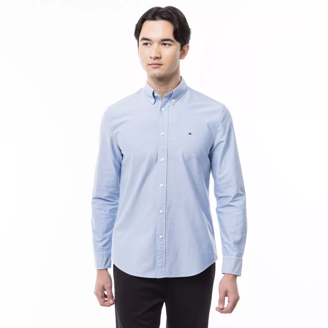 Tommy Hilfiger pour homme. MW0MW35774 Chemise oxford bleue à coupe régulière (M), Casuel, Coton, Manche longue