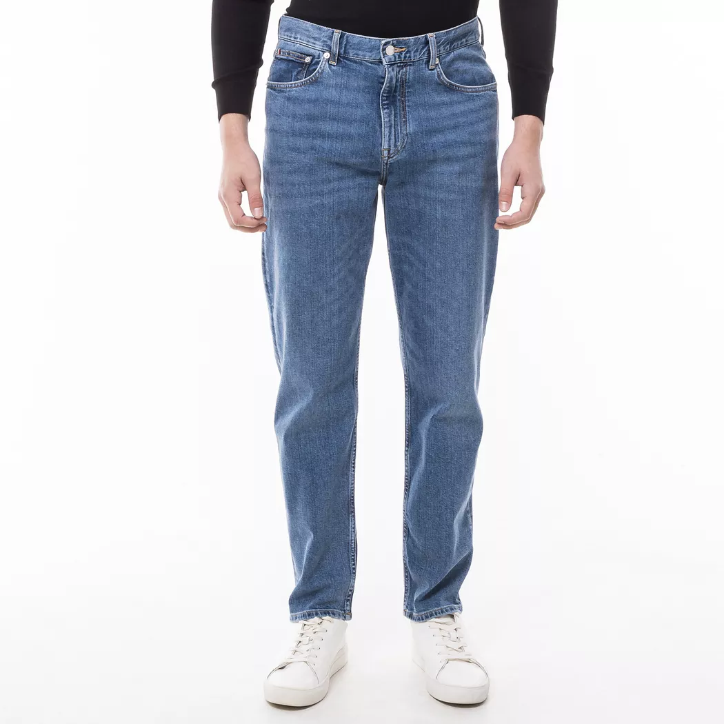 Straight-Jeans TOMMY HILFIGER "CORE HARLEM", Herren, Gr. 33, Länge 32, blau (stone blau), Denim/Jeans, Obermaterial: 99% Baumwolle, 1% Elasthan, Jeans Straight-Jeans
