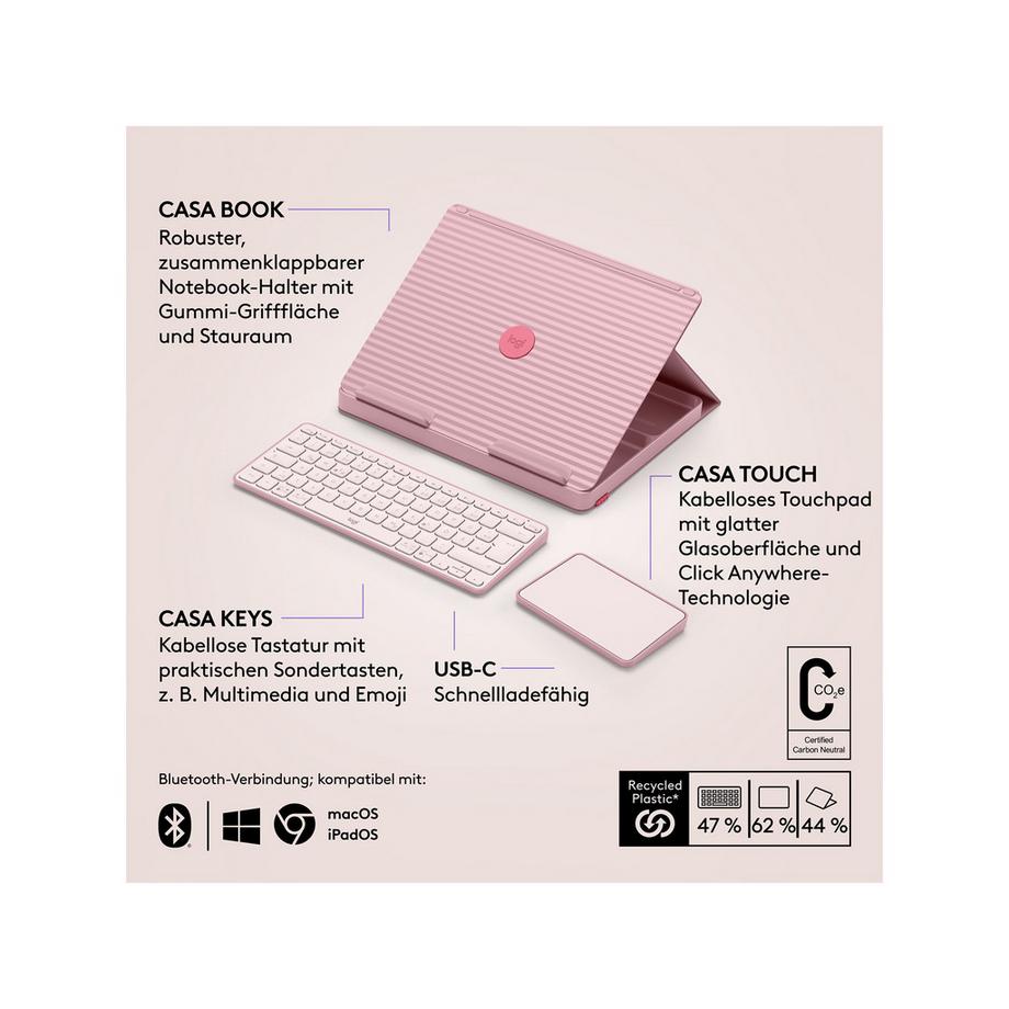 Logitech Casa Pop-Up Desk Tastatur mit Touchpad 