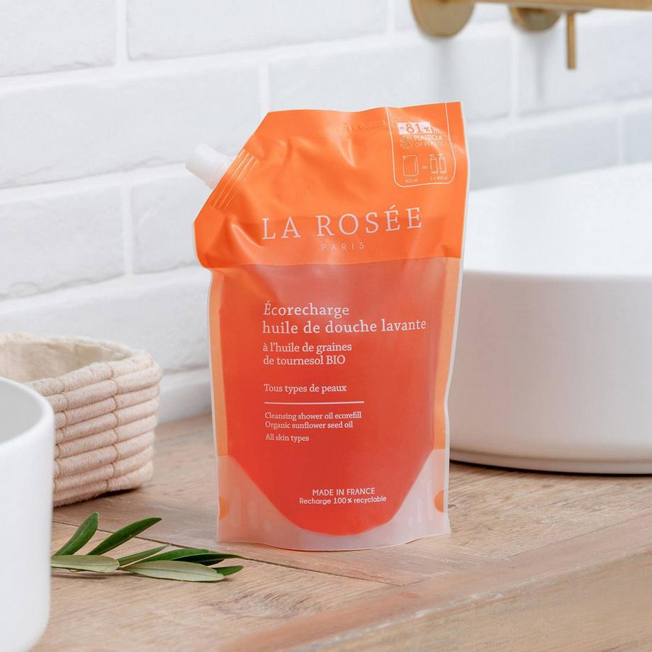 La Rosée  Olio doccia lavante Ecorecharge con olio di semi di girasole biologico 