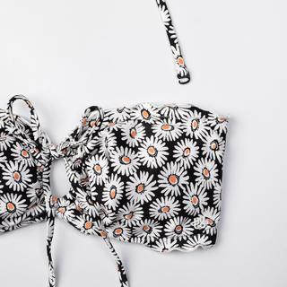 HUGO Top bikini a fascia con scollo all'americana e motivo floreale  