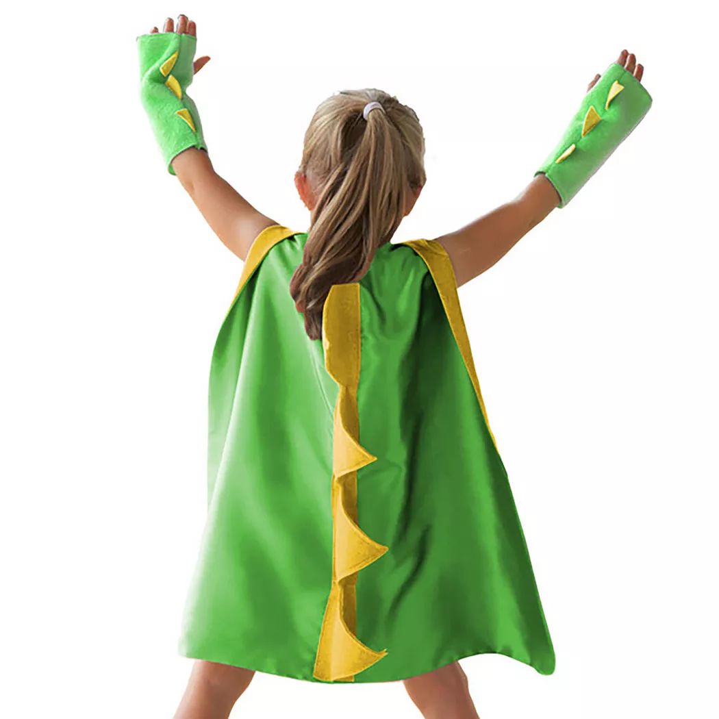 Cotillons D'Alsace - Dino Cape und Handschuhe, One Size, Grün