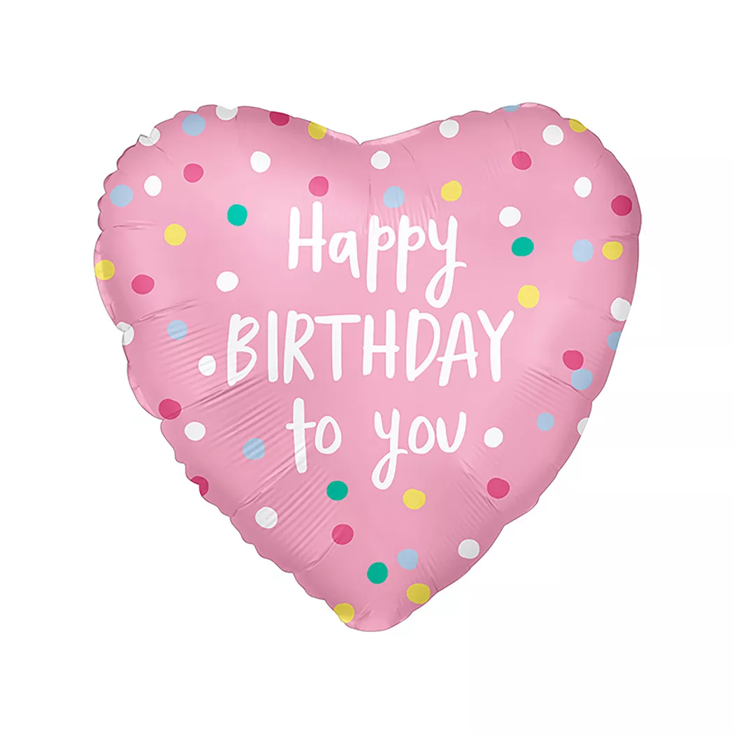 Procos - Folienballon Herz Happy Birthday, 45cm, Rosa