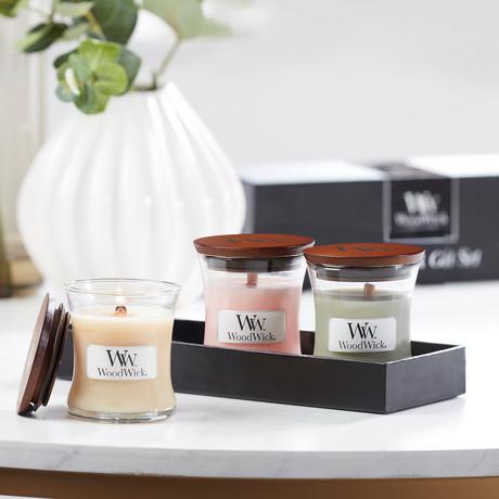 WoodWick Candela profumata in vetro Vanilla Bean 