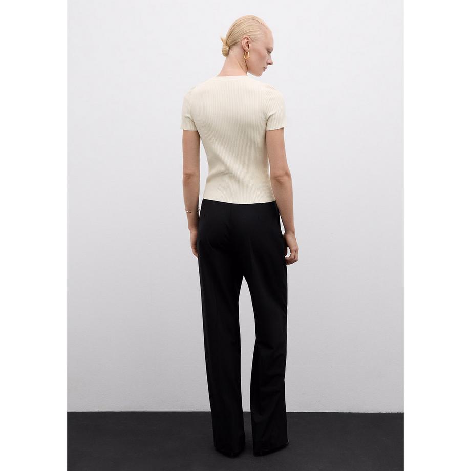 MANGO BACALL Pull-over Tricot Côtelé Manches Courtes  