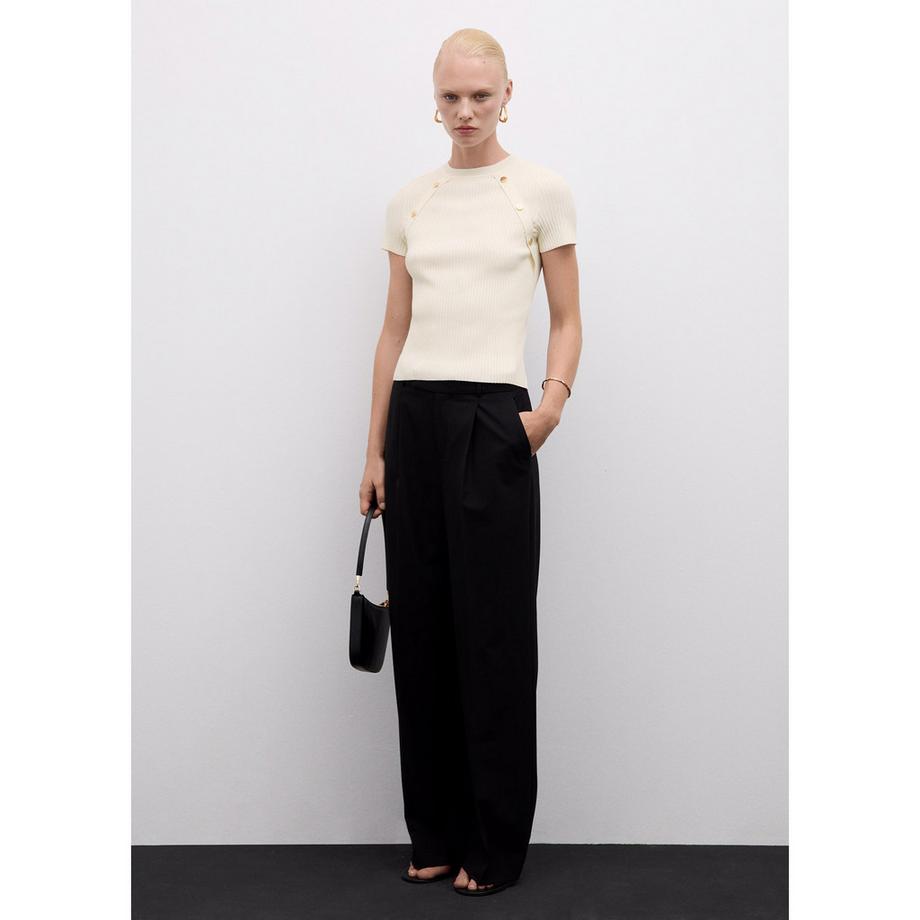 MANGO BACALL Pull-over Tricot Côtelé Manches Courtes  