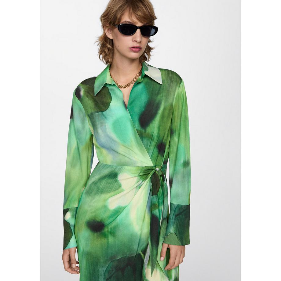 MANGO Quanti Bedrucktes Langarm Hemdblusenkleid  