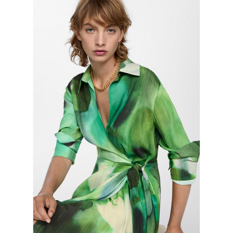 MANGO Quanti Bedrucktes Langarm Hemdblusenkleid  