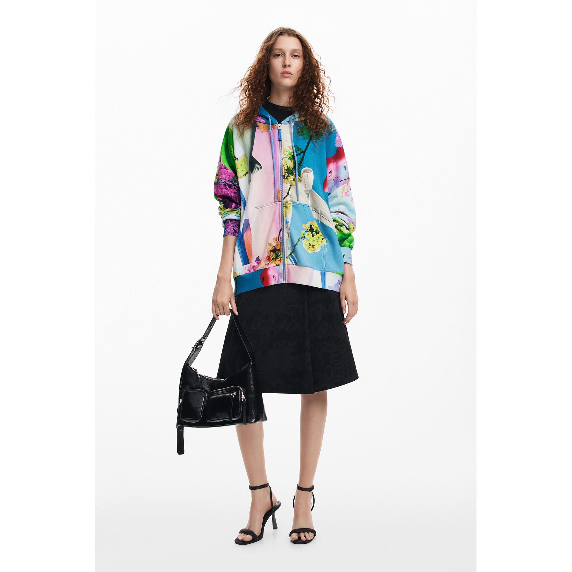 Desigual Felpa con Cappuccio Oversize Stampa Floreale  