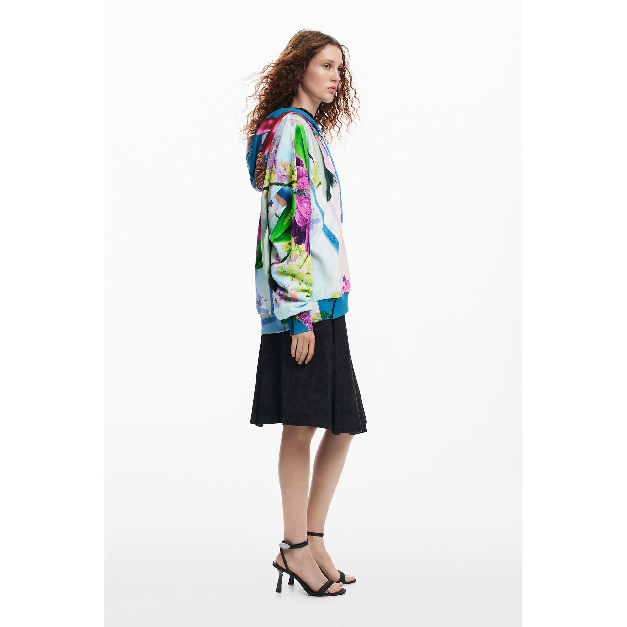 Desigual Felpa con Cappuccio Oversize Stampa Floreale  