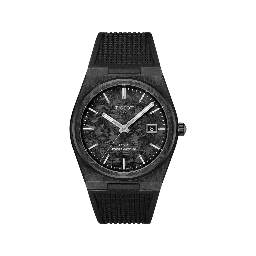 Tissot PRX Powermatic 80 Automatic Black Dial Carbon Black Rubber Strap Men's Watch T137.907.97.201.00 black  male