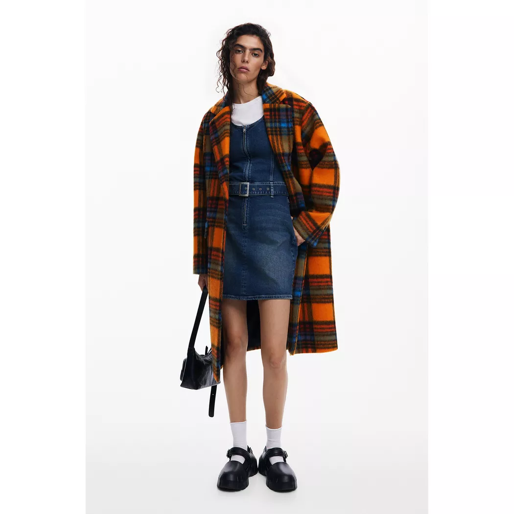 Desigual MANTEAU À CARREAUX OVERSIZE ORANGE S female