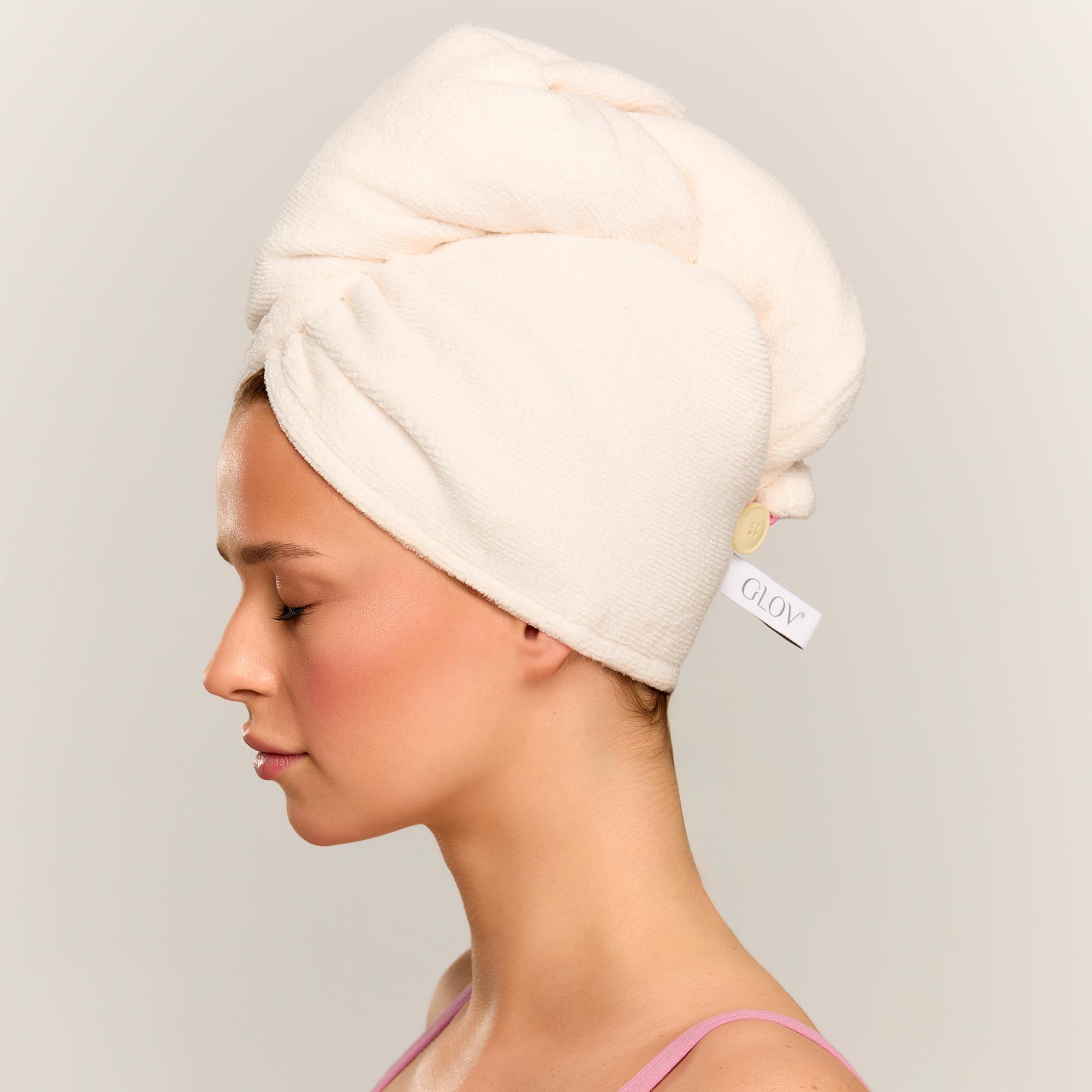 GLOV Glv Soft Hair Towel Wrap Ivory Turbante Per Capelli Soffice Assorbente Per Tutti I Tipi Di Capelli 