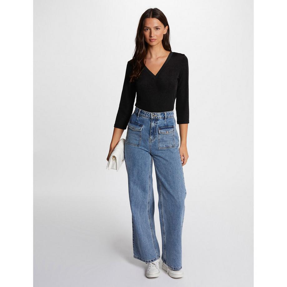 MORGAN T-Shirt Col V Manches 3/4  