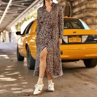 La Petite Etoile Robe Midi Manches Longues Imprimé Léopard  