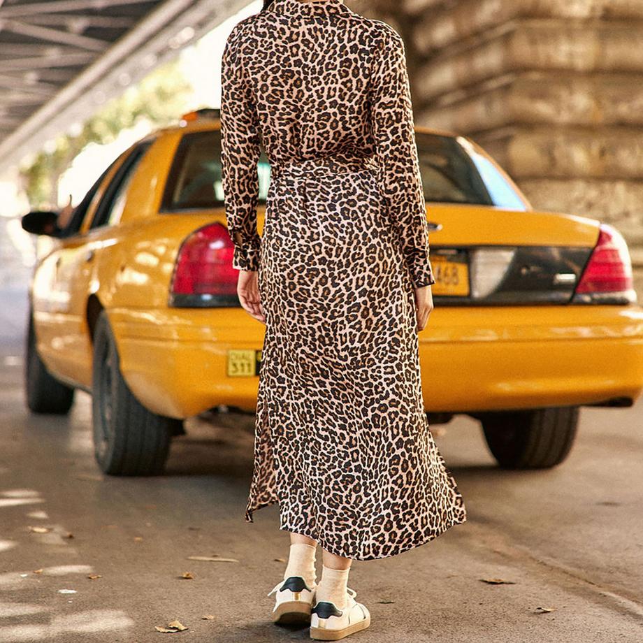 La Petite Etoile Abito Midi Maniche Lunghe Stampa Leopardata  