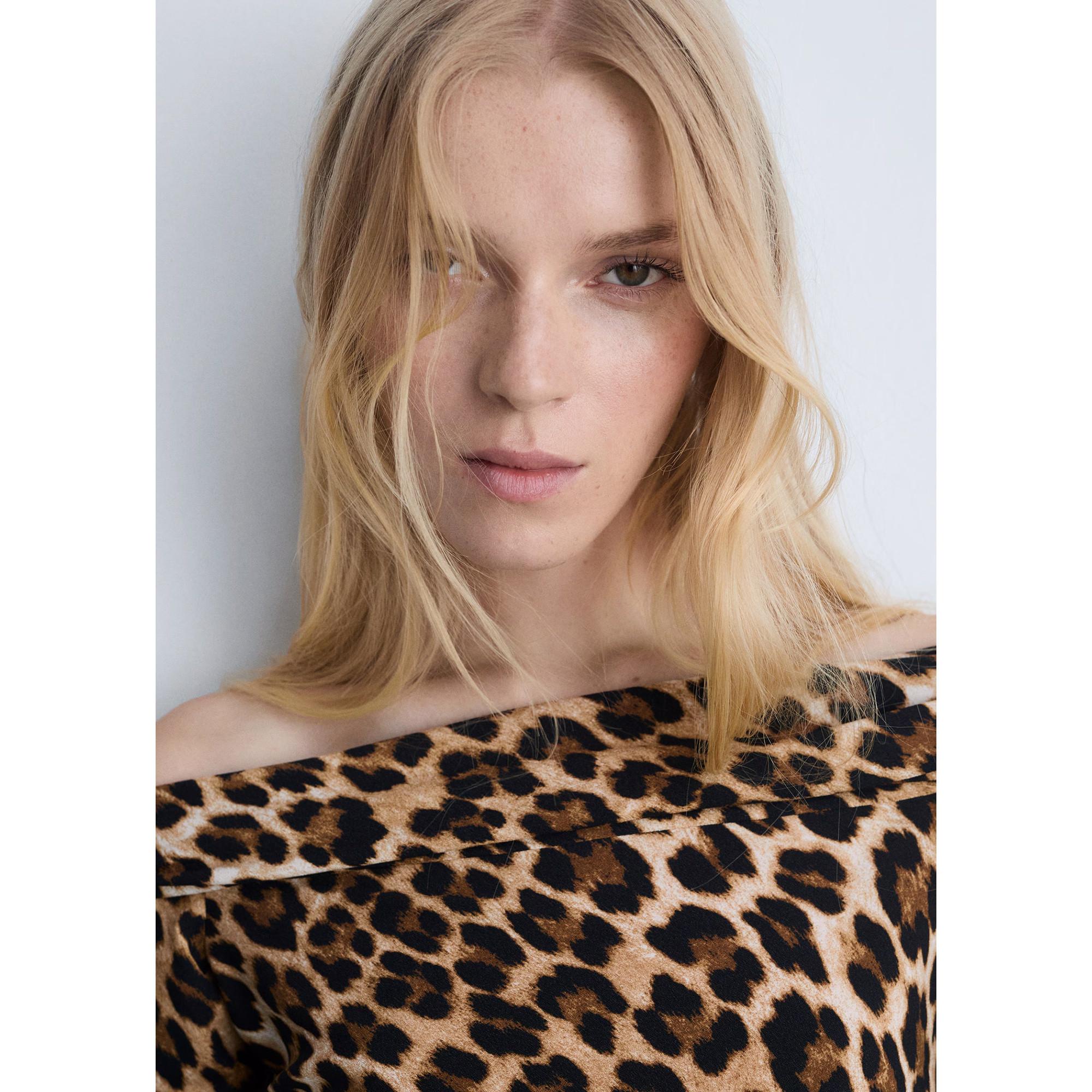 MANGO Stark Leopardenmuster Off-Shoulder Mini Kleid  