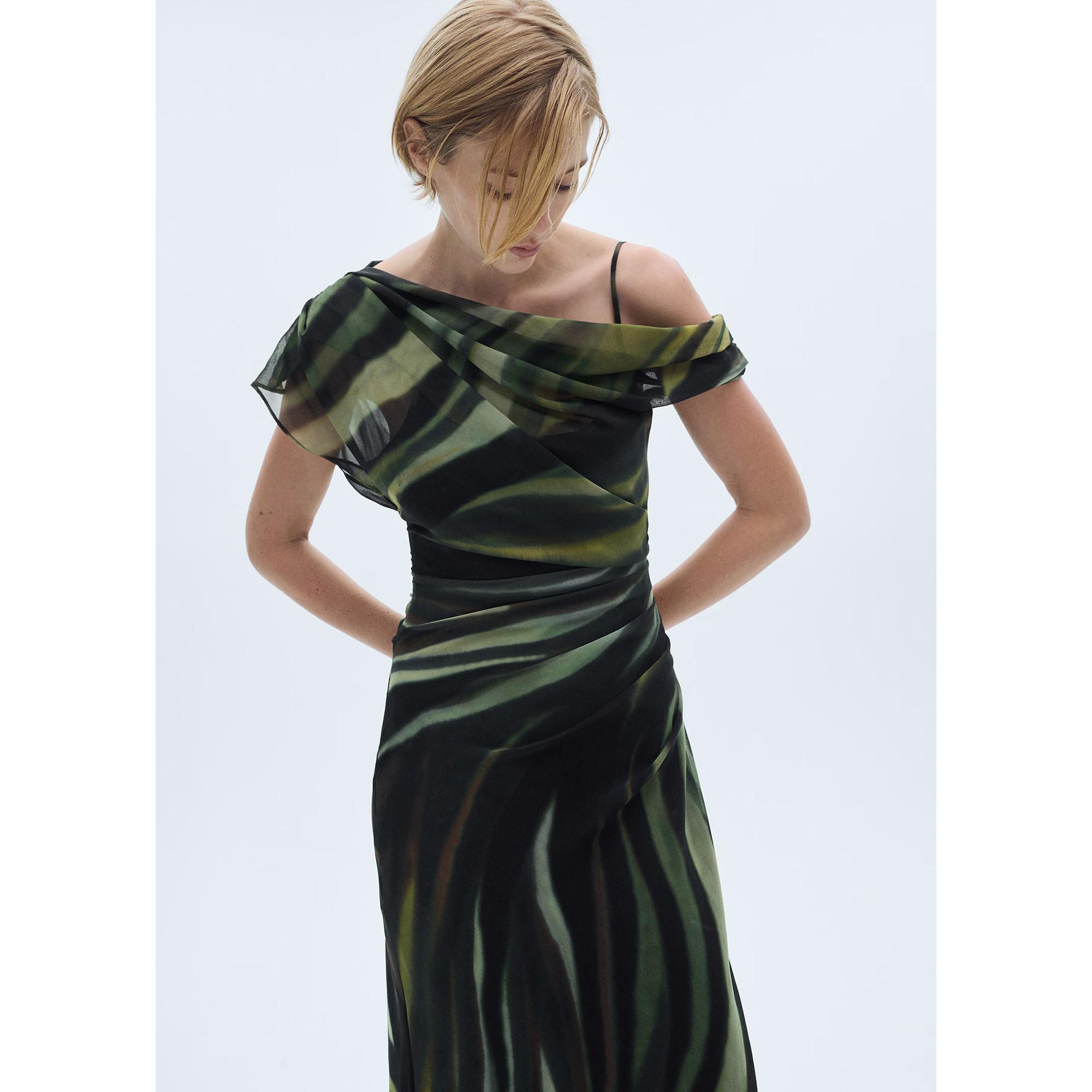 MANGO Donny Asymmetrisches Off Shoulder Midikleid  