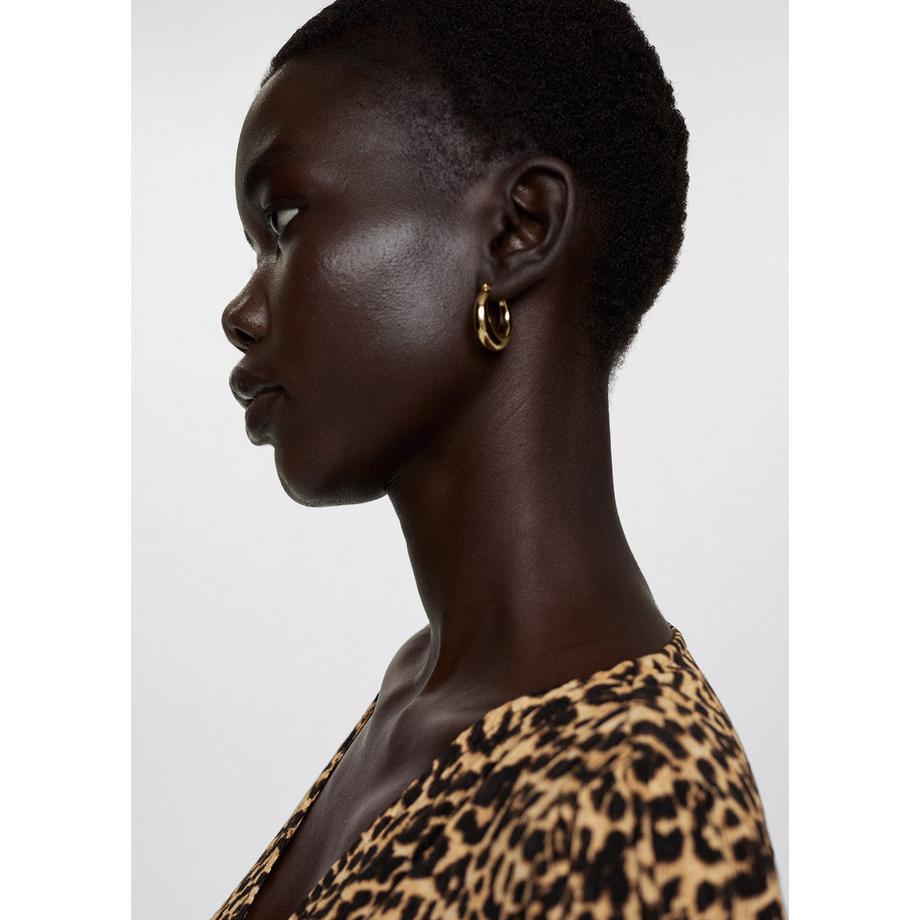 MANGO LIN Leopard Print Langarm Midikleid  