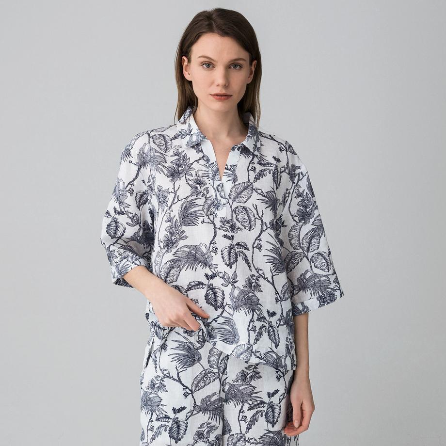 Manor Woman Camicetta di lino stampa all-over  