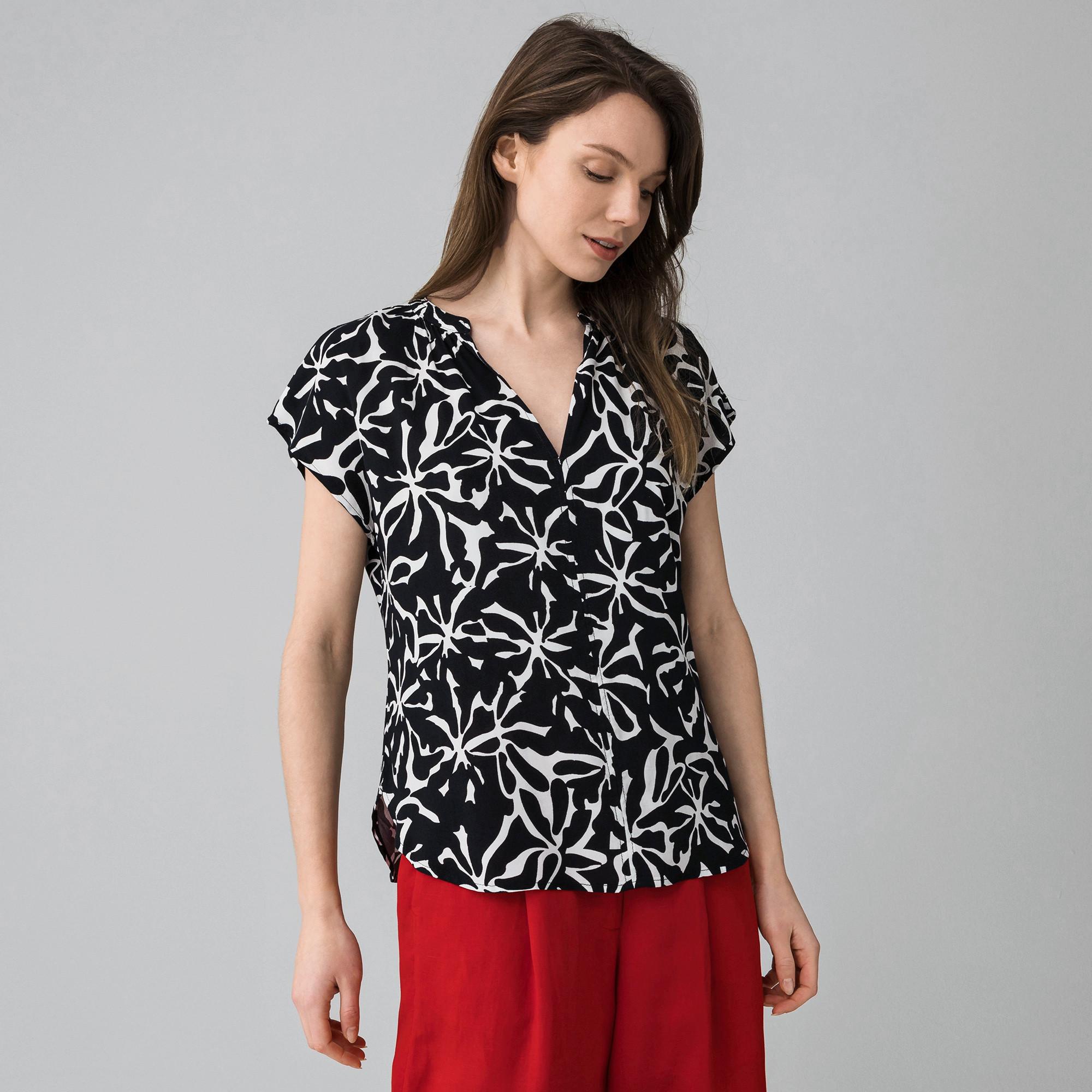 Chemisier Noir à Motif Floral - Taille 42 - Occasion Excellent état - Manches Longues