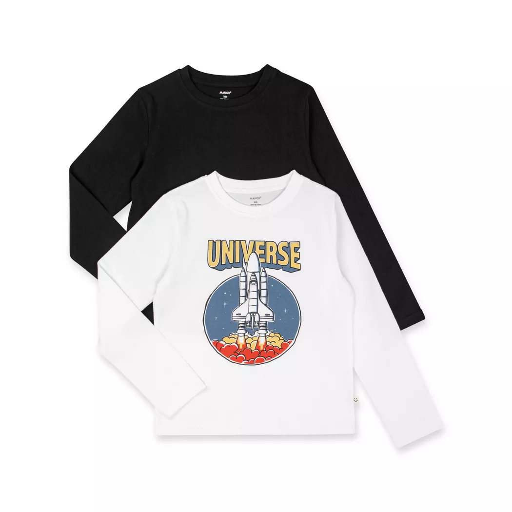 Manor Kids - Duopack, T-Shirts, langarm, 122, Weiss