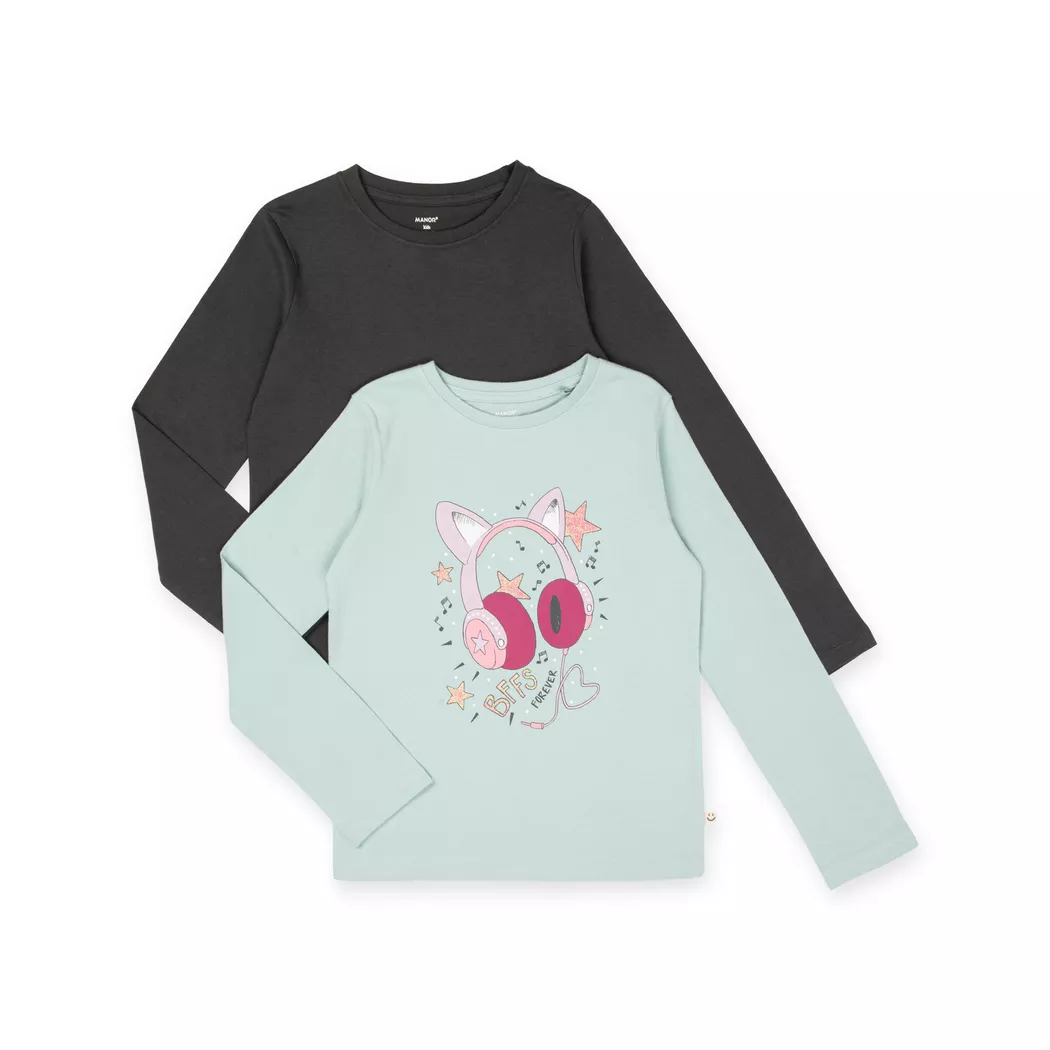 Manor Kids - Duopack, T-Shirts, langarm, 146-152, Mint