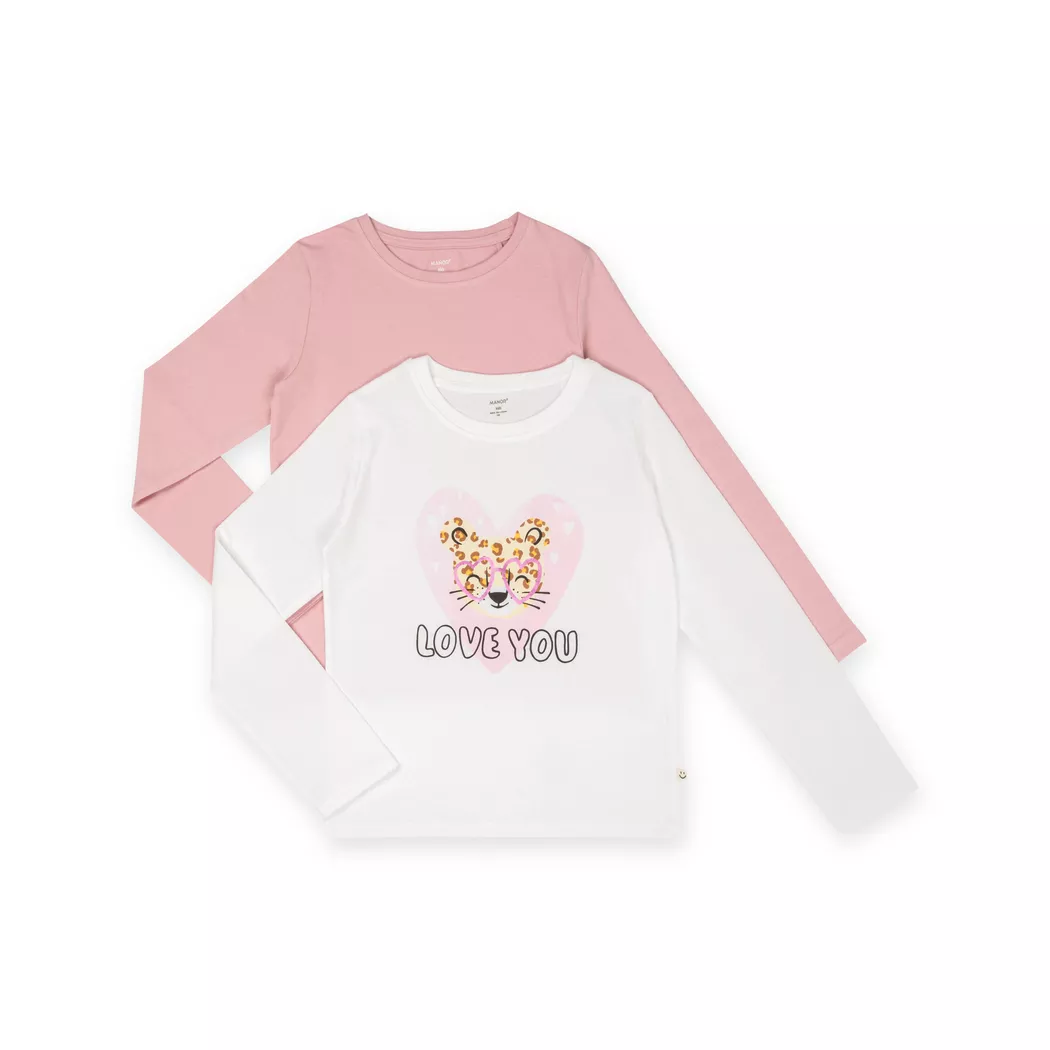 Manor Kids - Duopack, T-Shirts, langarm, 122, Weiss 2