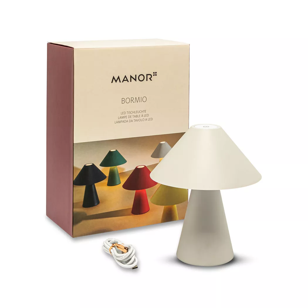 Manor – LED Tischleuchte, H17.5CM,Ø15CM, Sandsteingrau