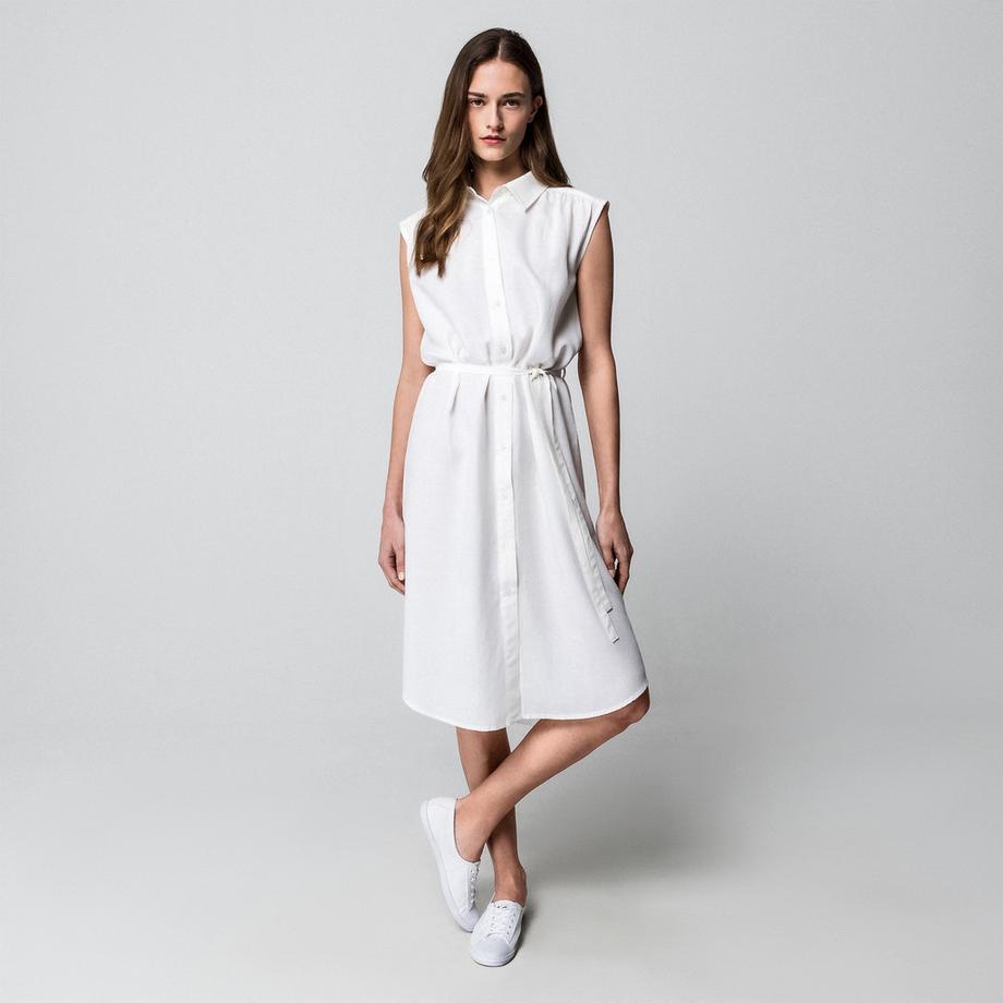 Manor Woman Robe Chemise Sans Manches avec Ceinture  