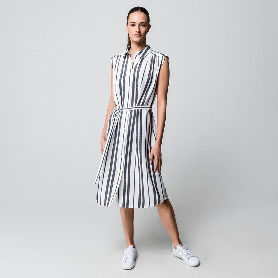 Manor Woman Robe Midi Évasée Rayée Sans Manches  