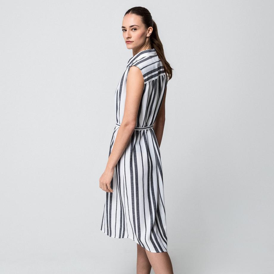 Manor Woman Robe Midi Évasée Rayée Sans Manches  