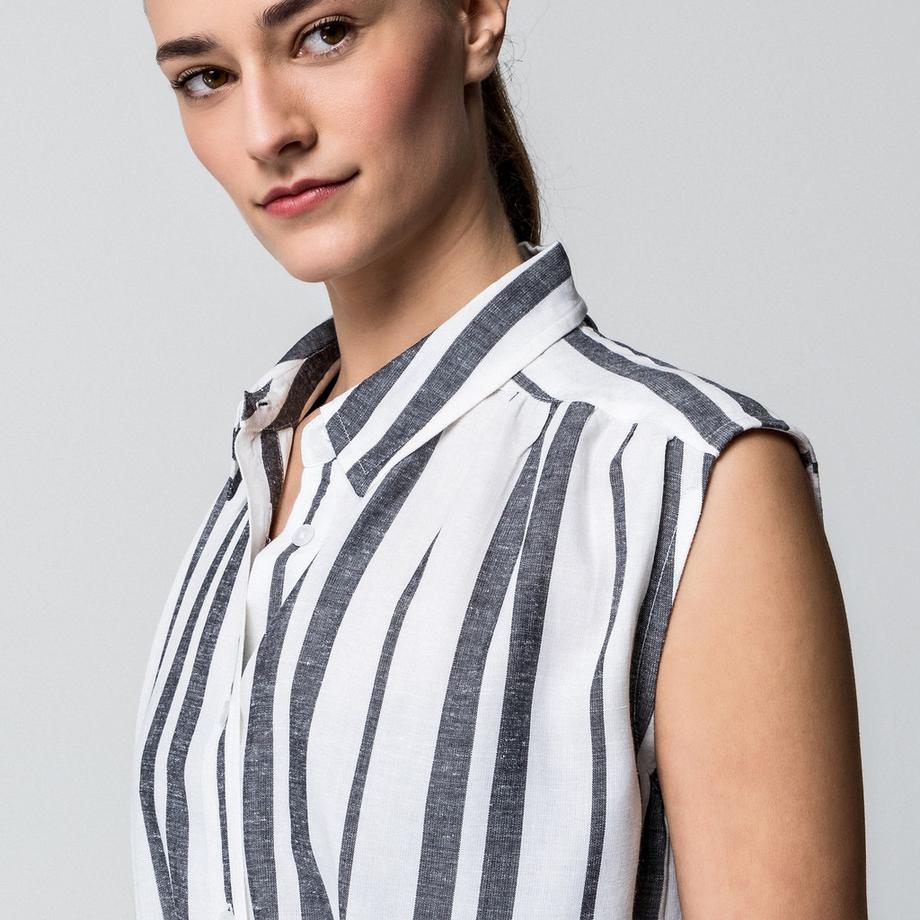 Manor Woman Robe Midi Évasée Rayée Sans Manches  