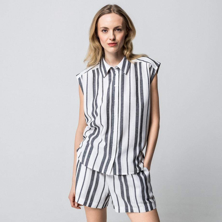 Manor Woman Leinen Gestreifte Regular Fit Shorts  