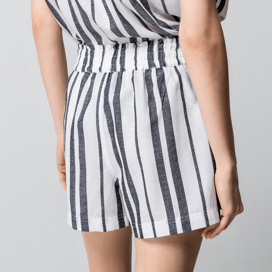 Manor Woman Leinen Gestreifte Regular Fit Shorts  
