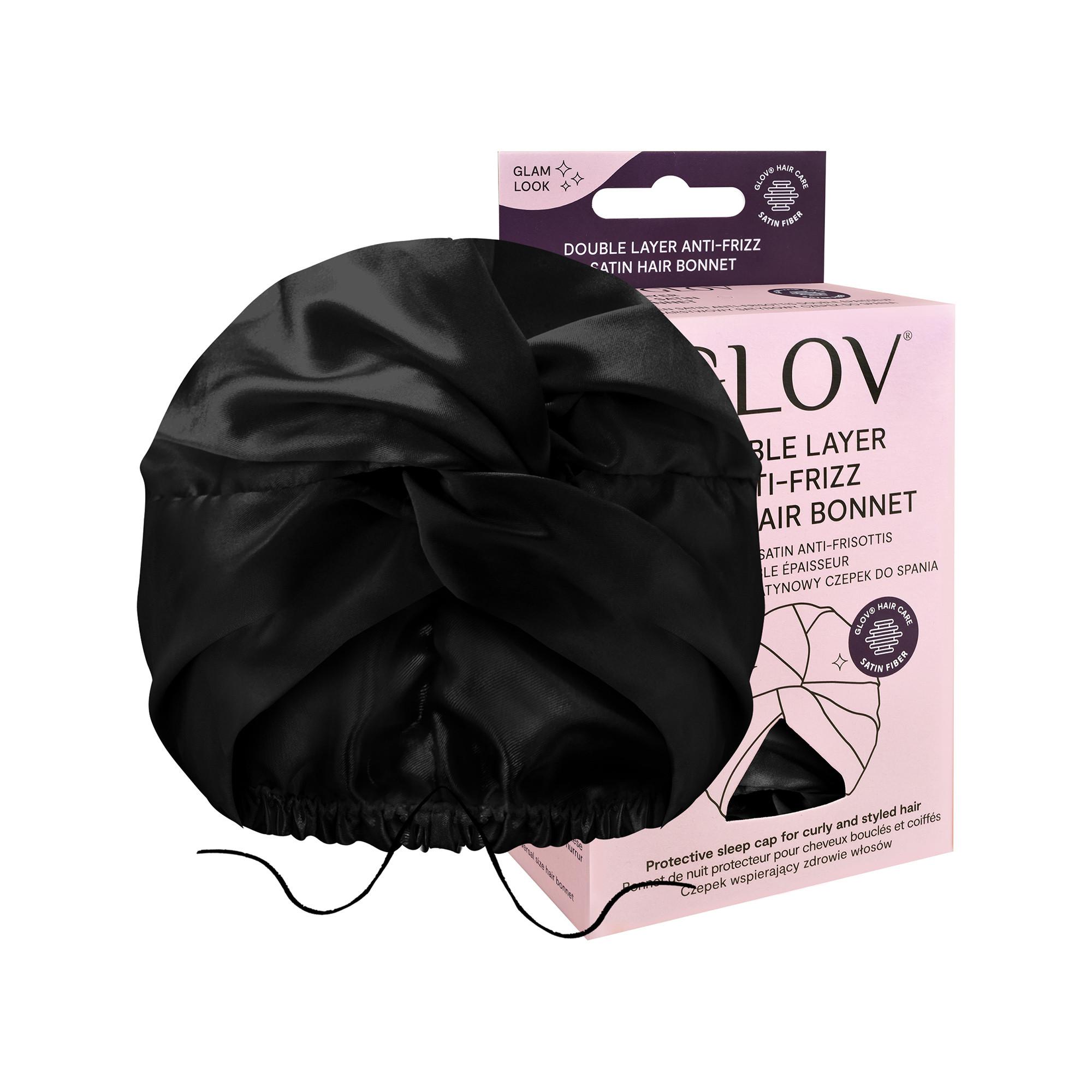 GLOV Glov Satin Hair Bonnet blk Satin Schlafhaube die Locken und gestyltes Haar vor Frizz schützt 