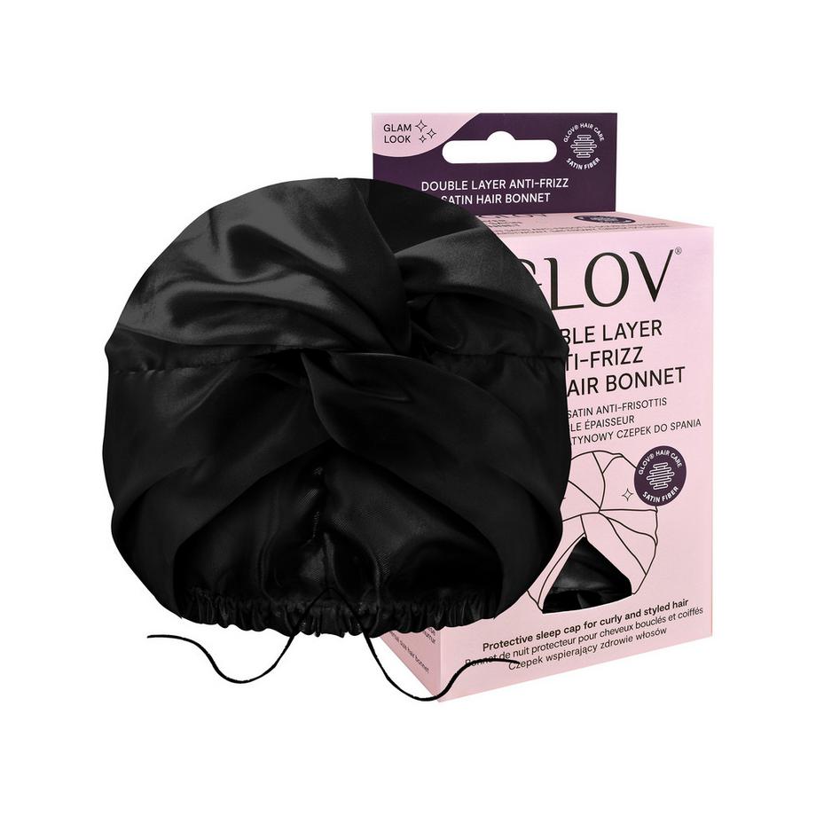 GLOV Glov Satin Hair Bonnet blk Satin Schlafhaube die Locken und gestyltes Haar vor Frizz schützt 