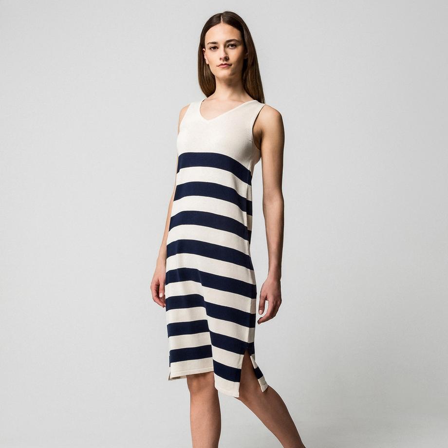 Manor Woman Robe Tricot Rayée Sans Manches Midi  