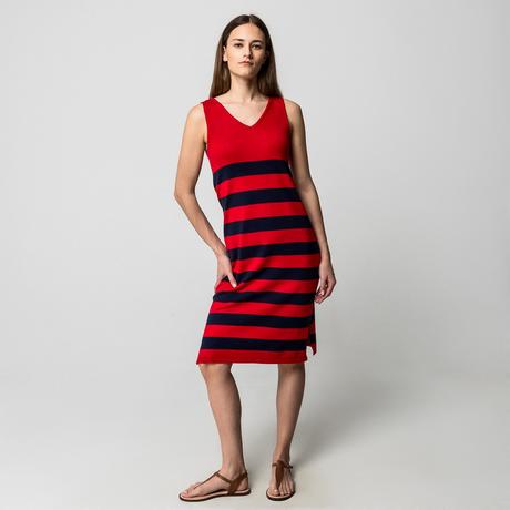 Manor Woman Abito midi in maglia a righe senza maniche  