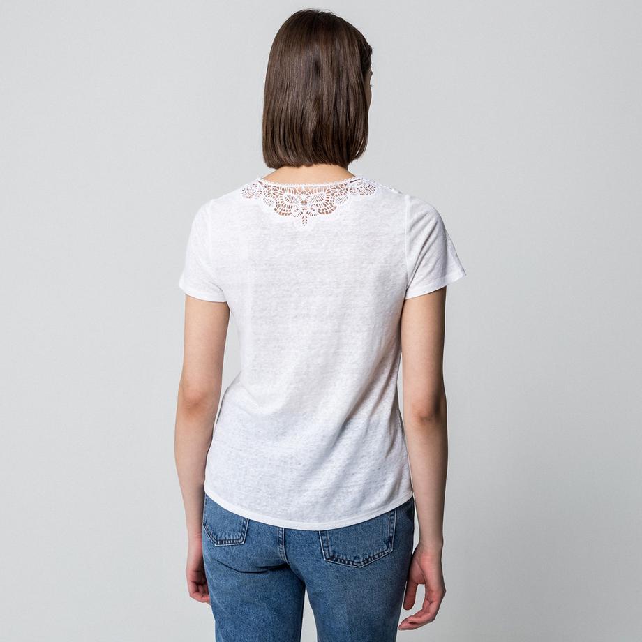 Manor Woman T-Shirt Lino Bordo Pizzo Scollo a V  