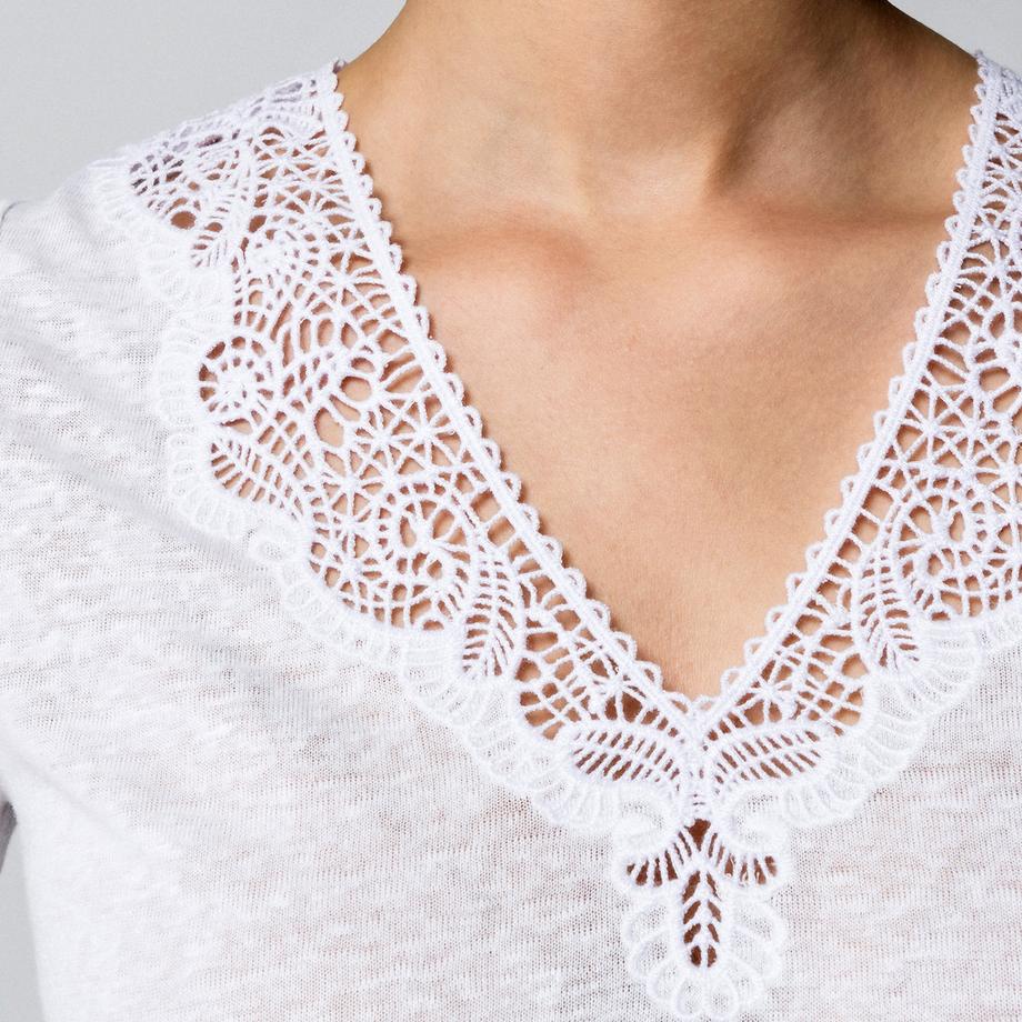 Manor Woman T-Shirt Lino Bordo Pizzo Scollo a V  