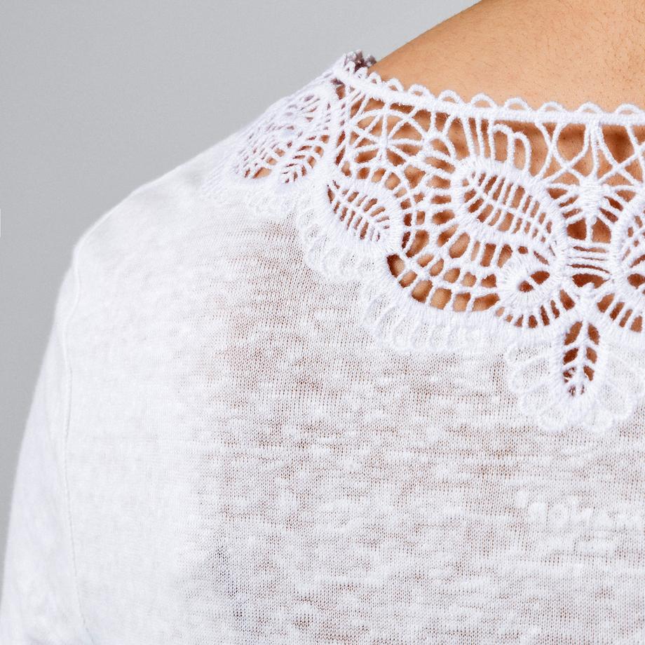 Manor Woman T-Shirt Lino Bordo Pizzo Scollo a V  