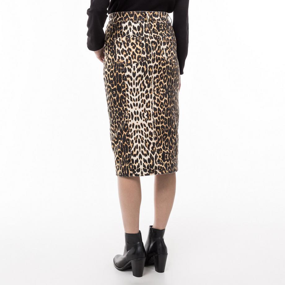 Manor Woman Leopard Print Denim Midirock  