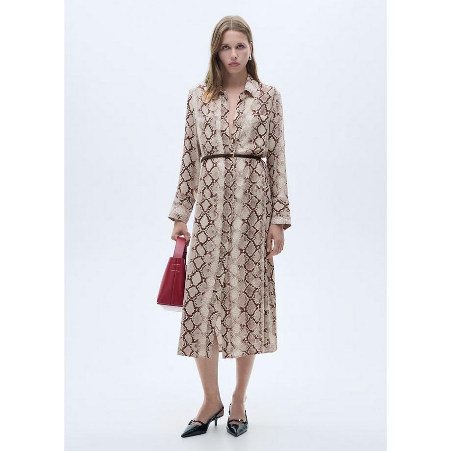 MANGO Serpi Robe Chemise Midi Imprimé Serpent  