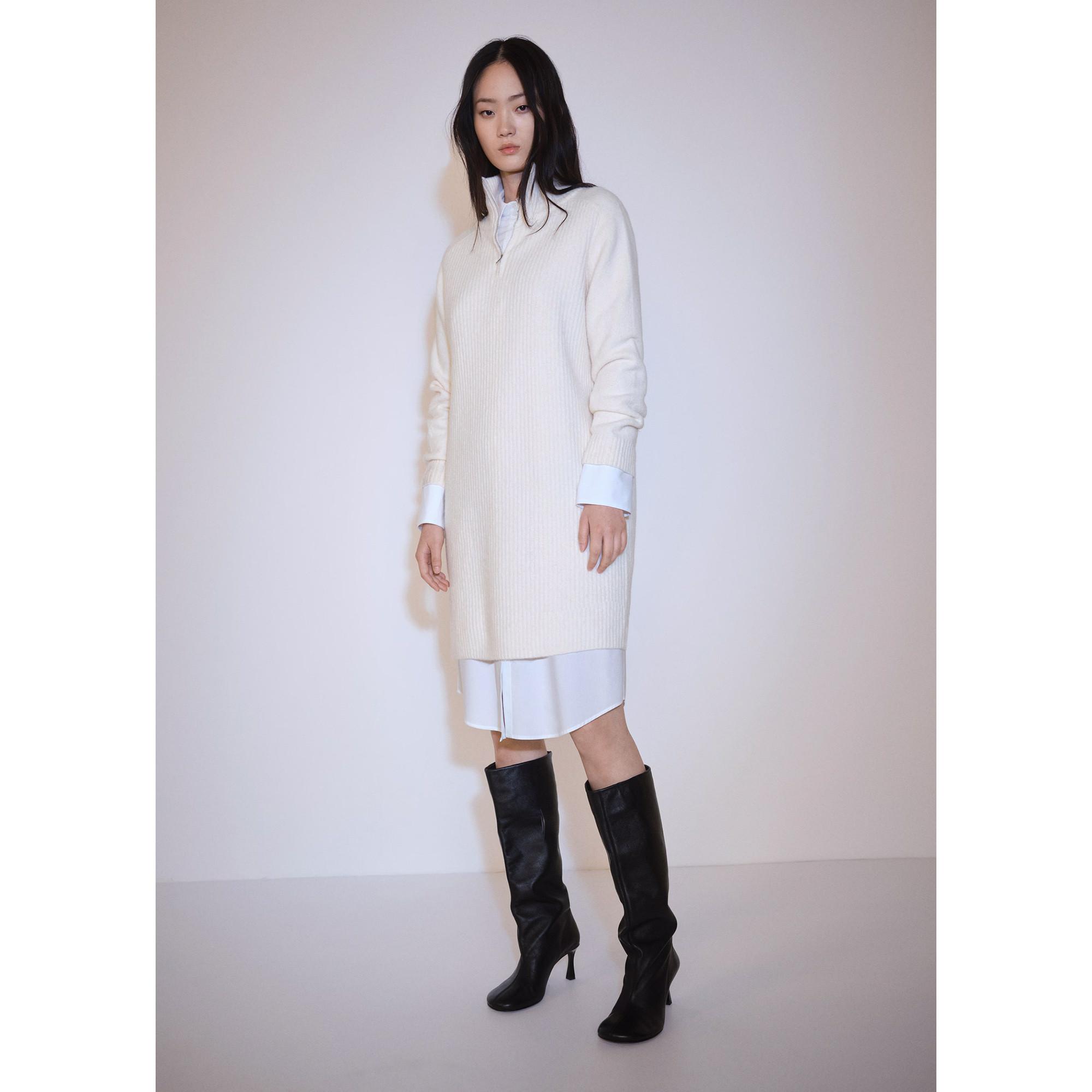 MANGO Taldepor Geripptes Strick Midi Kleid  