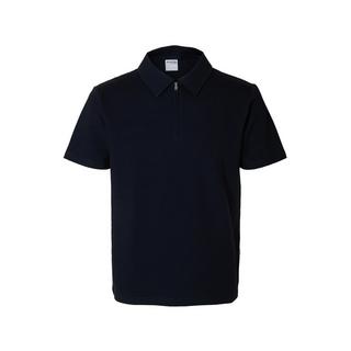 SELECTED Sander Seersacker Zip Polo Poloshirt, Regular Fit, kurzarm 